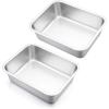 Lasagna Pan Set of 2, E-far Deep Stainless Steel Baking Pans, 12.75 x10 x3.2 Inches Rectangular Metal Roasting Baking Dish Bakeware for Oven, Non-Toxic & Heavy Duty, Dishwasher Safe(10.6″ x 8.3″ (2-Pack))