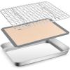 Stainless Steel Baking Sheet with Rack Set, E-far 16”x12” Cookie Sheet Pan for Oven, Rimmed Metal Tray with Wire Cooling Rack for Cooking Roasting Resting Bacon Meat Steak – Dishwasher Safe(3)