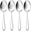 Stainless Steel Slotted Serving Spoons, E-far 4-Piece Metal Tablespoons Hostess Serving Utensils Set for Catering Buffet Party Kitchen Restaurant, Dishwasher Safe(Serving Spoon (2) + Slotted Spoons (2))