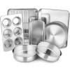 Toaster Oven Bakeware Set, E-far 6-Piece Stainless Steel Small Baking Pan Set, Include Cake Brownie Pan/Cookie Sheet with Rack/Muffin Tin/Pizza Pan, Non-Toxic & Healthy, Easy Clean & Dishwasher Safe(8 Pieces)