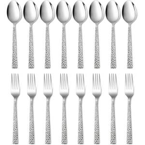 16-Piece Spoons and forks Set, E-far Stainless Steel Scalloped 8 Dinner Forks and 8 Dinner Spoons, Modern Metal Silverware Flatware Cutlery for Kitchen and Restaurant, Dishwasher Safe-7.9 Inch(16)