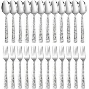 16-Piece Spoons and forks Set, E-far Stainless Steel Scalloped 8 Dinner Forks and 8 Dinner Spoons, Modern Metal Silverware Flatware Cutlery for Kitchen and Restaurant, Dishwasher Safe-7.9 Inch(24)