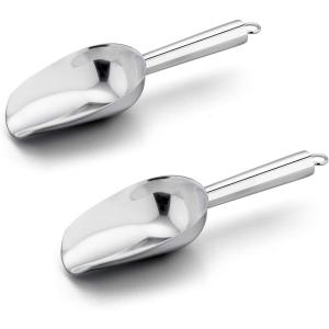 8 Ounce Ice Scoop Set of 2, E-far Stainless Steel Scoops for Ice Cube/Candy/Flour/Sugar, Metal Utility Scoops for Party, Baking, Kitchen Pantry, Rust Free & Dishwasher Safe(8 Ounce)
