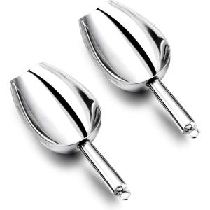 8 Ounce Ice Scoop Set of 2, E-far Stainless Steel Scoops for Ice Cube/Candy/Flour/Sugar, Metal Utility Scoops for Party, Baking, Kitchen Pantry, Rust Free & Dishwasher Safe(12 Ounce)