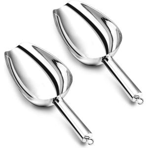 8 Ounce Ice Scoop Set of 2, E-far Stainless Steel Scoops for Ice Cube/Candy/Flour/Sugar, Metal Utility Scoops for Party, Baking, Kitchen Pantry, Rust Free & Dishwasher Safe(24 Ounce)