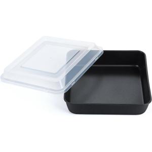 9×9 Inch Square Baking Pan with Lid Set, E-far Nonstick Square Cake Pans Metal Bakeware for Oven Cooking Lasagna Brownies, Stainless Steel Core & Easy Release, 4 Pieces(2 Pans+2 Covers)(1 pan+1 lid)