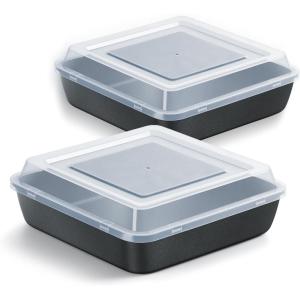 9×9 Inch Square Baking Pan with Lid Set, E-far Nonstick Square Cake Pans Metal Bakeware for Oven Cooking Lasagna Brownies, Stainless Steel Core & Easy Release, 4 Pieces(2 Pans+2 Covers)(2 pans+2 lids)