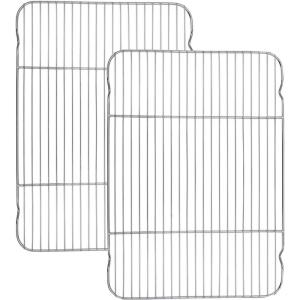 Baking Cooling Rack Set of 2, E-far 16.5″x11.5″ Stainless Steel Metal Roasting Cooking Racks, Fits in Half Sheet Cookie Pans, Non Toxic & Rust Free, Oven Proof & Dishwasher Safe(Ladder(16.6” x 11.6”))