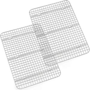 Baking Cooling Rack Set of 2, E-far 16.5″x11.5″ Stainless Steel Metal Roasting Cooking Racks, Fits in Half Sheet Cookie Pans, Non Toxic & Rust Free, Oven Proof & Dishwasher Safe(Grid(16.6” x 11.6”))