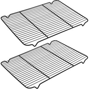 Cooling Rack Set of 2, E-far 1/2 Sheet Baking Racks for Oven Cooking Roasting Grilling, Non-stick 16.4” x 11.4” Wire Rack for Cookie Cake Bacon Meat Resting, Non-toxic & Easy to Clean(16.4” x 11.4”)