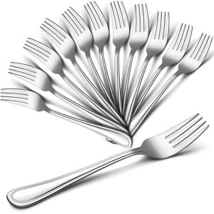 Dinner Forks Set of 12, E-far 7.9 Inch Stainless Steel Forks for Home, Kitchen or Restaurant, Non-toxic & Mirror Polished, Easy to Clean & Dishwasher Safe(7.9 Inches – Lines)