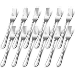 Dinner Forks Set of 12, E-far 7.9 Inch Stainless Steel Forks for Home, Kitchen or Restaurant, Non-toxic & Mirror Polished, Easy to Clean & Dishwasher Safe(6.7 Inches – Lines)