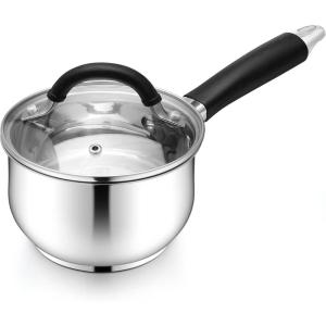 E-far 1 Quart Sauce Pan with Lid, Tri-Ply Base Stainless Steel Small Saucepan with Stay-Cool Handle, Non-toxic Kitchen Cooking Sauce Pot, Compatible with All Cooktops, Dishwasher Safe(1 Quart)