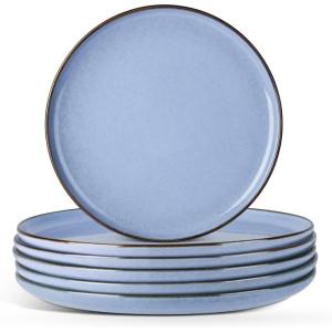 E-far 10.5” Ceramic Dinner Plates Set of 6, Large Reactive Glaze Stoneware Dishes, Round Salad Plate for Home Kitchen Restaurant, Microwave & Dishwasher Safe – Deep Sea Blue(Ocean Blue)