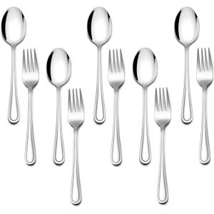 E-far 10-Piece Rainbow Toddler Utensils, Kid Stainless Steel Silverware Set, Children Safe Forks and Spoons Set for Self Feeding, Healthy & Non-Toxic, Mirror Polished & Easy to Clean(Silver)