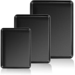 E-far 12.3×9.5×1 Inch Cookie Sheet for Baking, Nonstick Metal Oven Tray Pan for Cookies Jellyroll Cake, Nontoxic Rectangle Carbon Steel Baking Pan for Toaster Oven, Warp Resistant & Easy Clean(3)