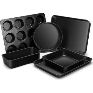 E-far 12.3×9.5×1 Inch Cookie Sheet for Baking, Nonstick Metal Oven Tray Pan for Cookies Jellyroll Cake, Nontoxic Rectangle Carbon Steel Baking Pan for Toaster Oven, Warp Resistant & Easy Clean(6)