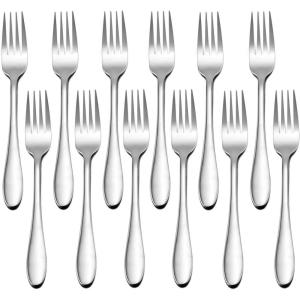 E-far 12-Piece Salad Forks, Stainless Steel 6.7 Inches Stainless Steel Fork Set for Home Kitchen Restaurant, Mirror Finish, Dishwasher Safe(Raindrop Handle)