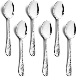 E-far 12-Piece Stainless Steel Hammered Dinner Spoons Set, Modern Silver Large Soup Spoons for Home, Kitchen, Restaurant, Round Edge & Mirror Polished, Dishwasher Safe – 7.9 Inches(7.9 Inches)
