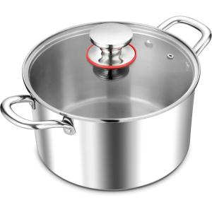 E-far 12-Quart Stock Pot, 18/10 Stainless Steel Stockpot with Lid for Cooking Simmering Soup Stew, Heavy Duty Cookware Works w/Induction, Non-toxic & Corrosion Resistant, Dishwasher Safe(8 Quarts)