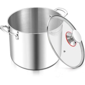 E-far 12-Quart Stock Pot, 18/10 Stainless Steel Stockpot with Lid for Cooking Simmering Soup Stew, Heavy Duty Cookware Works w/Induction, Non-toxic & Corrosion Resistant, Dishwasher Safe(10 Quarts)