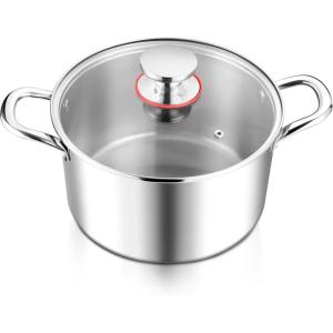 E-far 12-Quart Stock Pot, 18/10 Stainless Steel Stockpot with Lid for Cooking Simmering Soup Stew, Heavy Duty Cookware Works w/Induction, Non-toxic & Corrosion Resistant, Dishwasher Safe(6 Quarts)