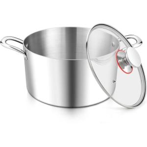 E-far 12-Quart Stock Pot, 18/10 Stainless Steel Stockpot with Lid for Cooking Simmering Soup Stew, Heavy Duty Cookware Works w/Induction, Non-toxic & Corrosion Resistant, Dishwasher Safe(4 Quarts)