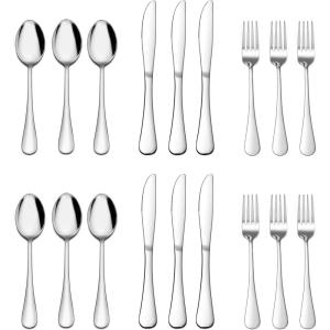 E-far 24-Piece Hammered Forks Spoons and Knives Set, Silverware Set for 8, Stainless Steel Square Flatware Set for Home Kitchen Restaurant, Mirror Polished & Dishwasher Safe(18)