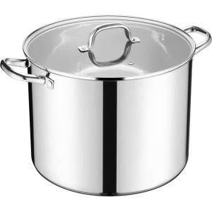 E-far 24-Quart Large Stock Pot, Stainless Steel Stockpot with Lid for Boiling Cooking Soup Stew Canning, Heavy Duty Tri-Ply Bottom Works w/Induction, Commercial Grade & Dishwasher Safe(20 Quarts)