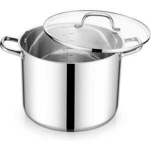 E-far 24-Quart Large Stock Pot, Stainless Steel Stockpot with Lid for Boiling Cooking Soup Stew Canning, Heavy Duty Tri-Ply Bottom Works w/Induction, Commercial Grade & Dishwasher Safe(16 Quarts)