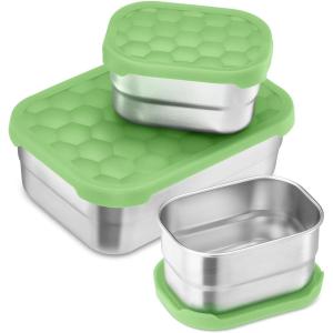 E-far 4-Pack Stainless Steel Snack Containers for Kids | 8oz Reusable Toddler Lunch Box Containers with Leak-Proof Lids for School/Daycare/Travel | Stackable Design & Easy Open, Oven & Dishwasher Safe(Green)