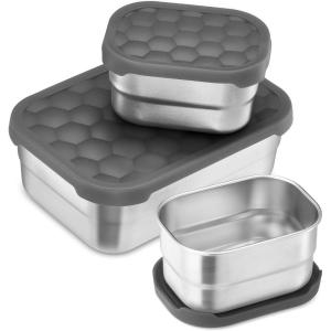 E-far 4-Pack Stainless Steel Snack Containers for Kids | 8oz Reusable Toddler Lunch Box Containers with Leak-Proof Lids for School/Daycare/Travel | Stackable Design & Easy Open, Oven & Dishwasher Safe(Gray)