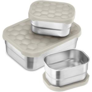 E-far 4-Pack Stainless Steel Snack Containers for Kids | 8oz Reusable Toddler Lunch Box Containers with Leak-Proof Lids for School/Daycare/Travel | Stackable Design & Easy Open, Oven & Dishwasher Safe(Khaki)