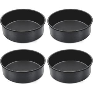 E-far 6 Inch Cake Pan, 4-Piece Nonstick Round Cake Baking Pans for Wedding, Birthday, Layer Cake, Stainless Steel Core & Non-Toxic Coating, 2 Inch Deep(6 inches)