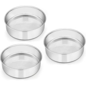 E-far 6 Inch Cake Pan Set of 3, Stainless Steel Round Smash Cake Baking Pans Tins, Non-Toxic & Healthy, Mirror Finish & Dishwasher Safe(6 x 2 Inch)