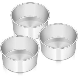 E-far 6 Inch Cake Pan Set of 3, Stainless Steel Round Smash Cake Baking Pans Tins, Non-Toxic & Healthy, Mirror Finish & Dishwasher Safe(6 x 3 Inch)