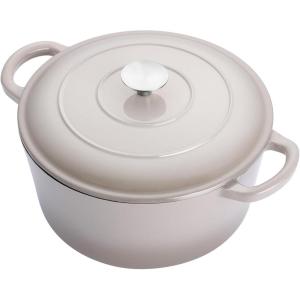 E-far 6 Quart Enameled Cast Iron Dutch Oven with Lid, Round Dutch Oven Pot Nonstick Cookware for Braising, Stews, Roasting, Bread Baking, Cooking, Heavy Duty, Induction & Oven Safe – Blue(Khaki)