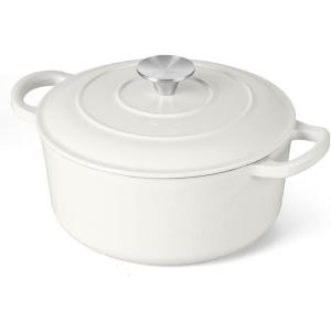 E-far 6 Quart Enameled Cast Iron Dutch Oven with Lid, Round Dutch Oven Pot Nonstick Cookware for Braising, Stews, Roasting, Bread Baking, Cooking, Heavy Duty, Induction & Oven Safe – Blue(White)