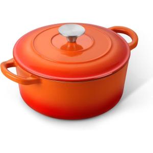 E-far 6 Quart Enameled Cast Iron Dutch Oven with Lid, Round Dutch Oven Pot Nonstick Cookware for Braising, Stews, Roasting, Bread Baking, Cooking, Heavy Duty, Induction & Oven Safe – Blue(Orange)