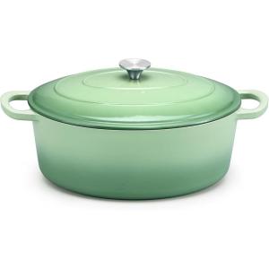 E-far 6 Quart Enameled Cast Iron Dutch Oven with Lid, Round Dutch Oven Pot Nonstick Cookware for Braising, Stews, Roasting, Bread Baking, Cooking, Heavy Duty, Induction & Oven Safe – Blue(Pistachio Green)