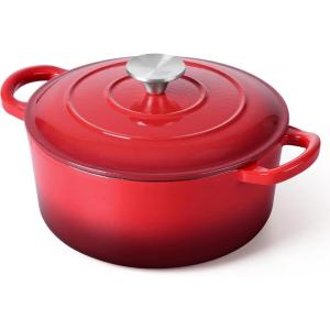 E-far 6 Quart Enameled Cast Iron Dutch Oven with Lid, Round Dutch Oven Pot Nonstick Cookware for Braising, Stews, Roasting, Bread Baking, Cooking, Heavy Duty, Induction & Oven Safe – Blue(Red)