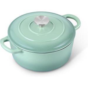 E-far 6 Quart Enameled Cast Iron Dutch Oven with Lid, Round Dutch Oven Pot Nonstick Cookware for Braising, Stews, Roasting, Bread Baking, Cooking, Heavy Duty, Induction & Oven Safe – Blue(Sage Green)