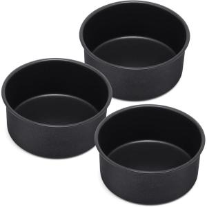 E-far 6 x 3 Inch Cake Pan Set of 3, Deep Stainless Steel Small Round Cake Pans Tin for Baking Birthday Wedding Layer Cakes, Stainless Steel Core & Non-toxic Nonstick Coating, Deep & Straight Side(3)