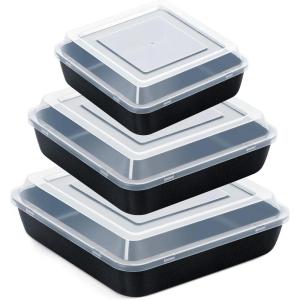 E-far 6/8/9-Inch Square Cake Pan with lid Set, Non-stick Square Baking Brownie Pans Bakeware Set of 3, Stainless Steel Core & Easy Clean – 6 Pieces(3 Pans + 3 Covers)(Nonstick)