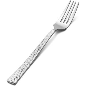 E-far 6-piece Hammered Dinner Forks Set, 7.9 Inch Stainless Steel Forks for Home, Kitchen or Restaurant, Non-toxic & Mirror Polished, Squared Edge & Dishwasher Safe(6.7 Inches)