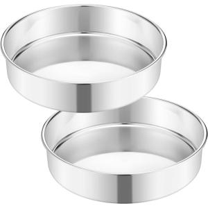 E-far 8 Inch Cake Pan Set of 2, Stainless Steel Round Baking Pans Tins Mold – Non-Toxic & Leak-Proof for Birthday Wedding Layer Tiered Cake, Easy Clean & Dishwasher Safe(11 Inch)