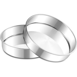 E-far 8 Inch Cake Pan Set of 2, Stainless Steel Round Baking Pans Tins Mold – Non-Toxic & Leak-Proof for Birthday Wedding Layer Tiered Cake, Easy Clean & Dishwasher Safe(9 Inch)