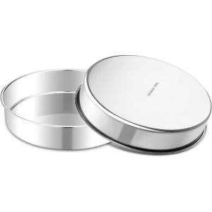 E-far 8 Inch Cake Pan Set of 2, Stainless Steel Round Baking Pans Tins Mold – Non-Toxic & Leak-Proof for Birthday Wedding Layer Tiered Cake, Easy Clean & Dishwasher Safe(7 Inch)