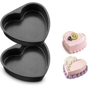 E-far 8 Inch Heart Cake Pan, 2Pcs Nonstick Heart Shaped Cake Mold, Cake Tin Baking Pan for Valentine’s Day Anniversaries Wedding Birthday, Easy Release & Clean(8-Inch (Set of 2))