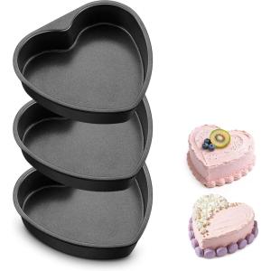 E-far 8 Inch Heart Cake Pan, 2Pcs Nonstick Heart Shaped Cake Mold, Cake Tin Baking Pan for Valentine’s Day Anniversaries Wedding Birthday, Easy Release & Clean(8-Inch (Set of 3))